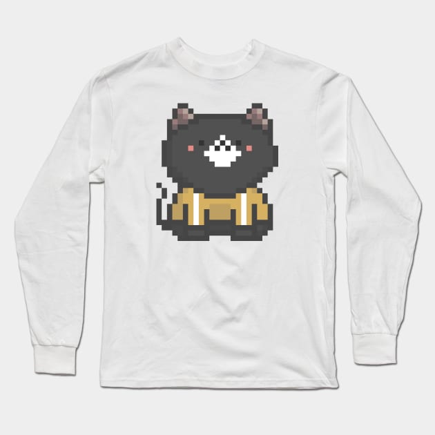 Pixel Quiet Black White Diamond Cat 69 Long Sleeve T-Shirt by Infinite Mew Mew